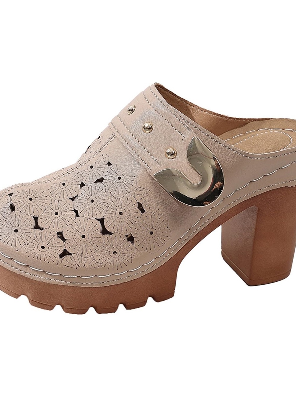 Women’s Taupe Slip-On Clog with Gold Accent